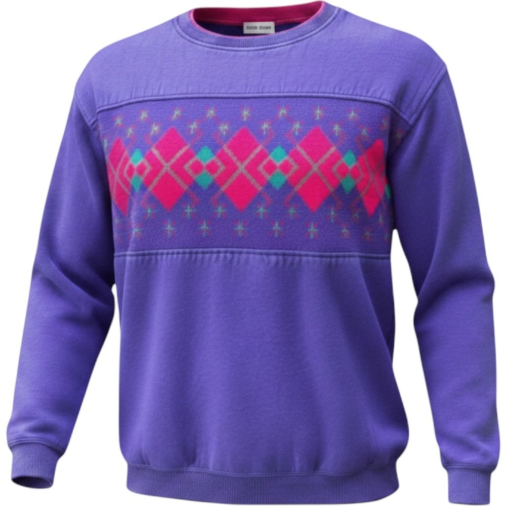 Lauren Brooke Womens Vintage Sweatshirt Purple Granny Argyle Crewneck Size S 80s